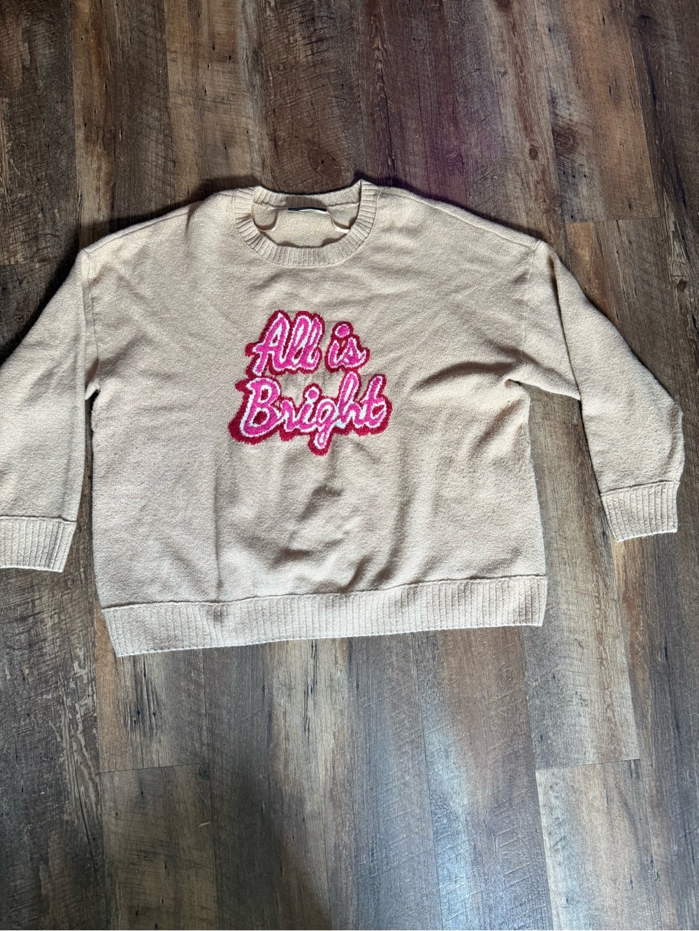 Lane Bryant Cream Crewneck Sweater with Pink Script